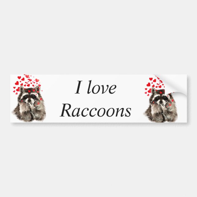 I love Raccoons Funny Raccoon Blowing Kisses Love Bumper Sticker (Front)