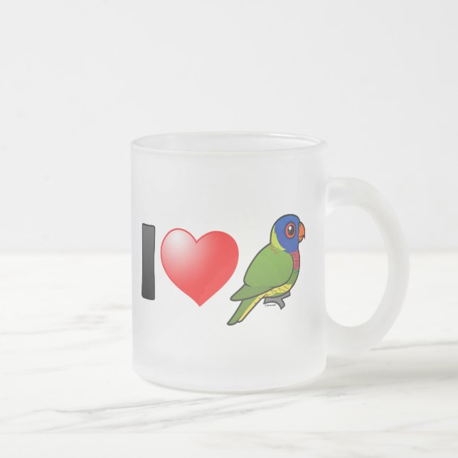 I Love Rainbow Lorikeets Frosted Glass Coffee Mug (Right)