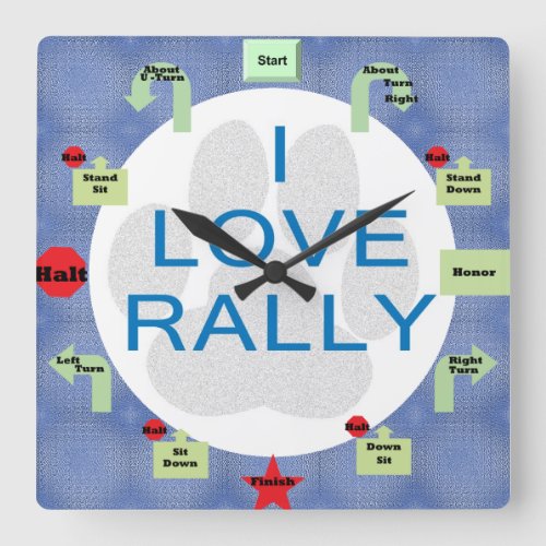 I Love Rally Square Wall Clock