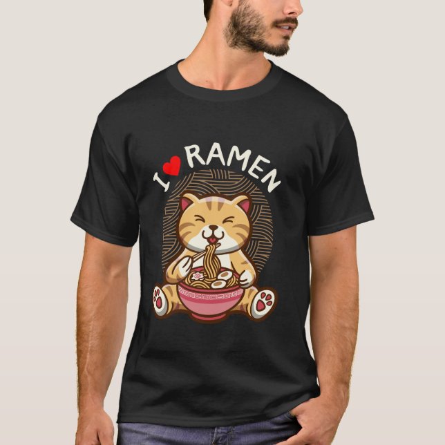 I Love Ramen Kawaii Cat Enjoy Eating Noodle Tee (Front)