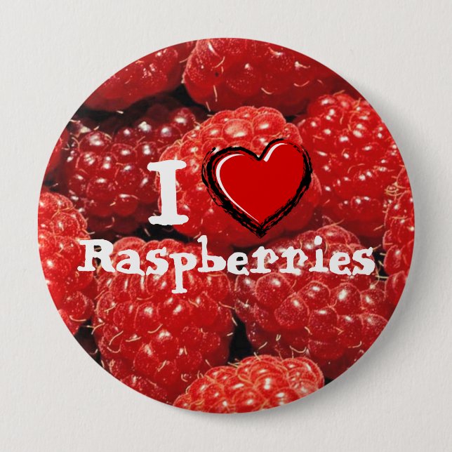 I Love Raspberries Pinback Button (Front)
