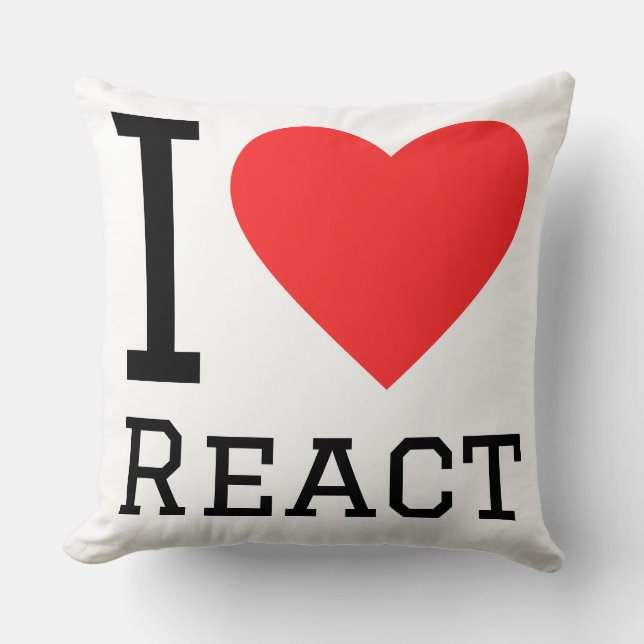 I love react throw pillow (Front)
