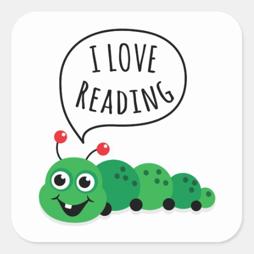I love reading bookworm square sticker