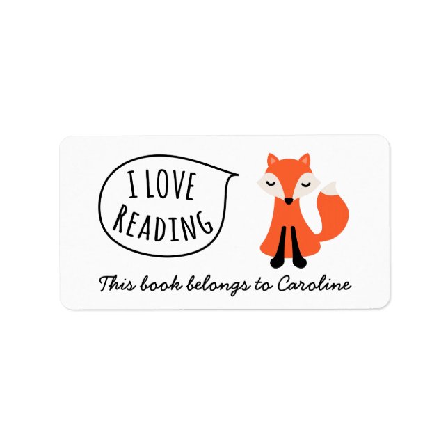 I love reading cute cartoon fox bookplate book (Front)