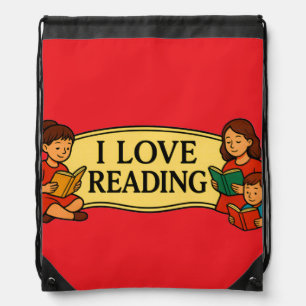 I Love Reading Drawstring book bag