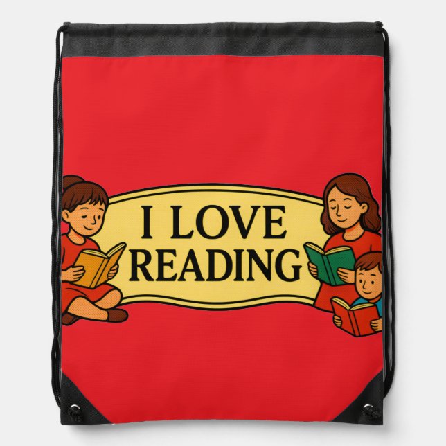 I Love Reading Drawstring book bag (Front)