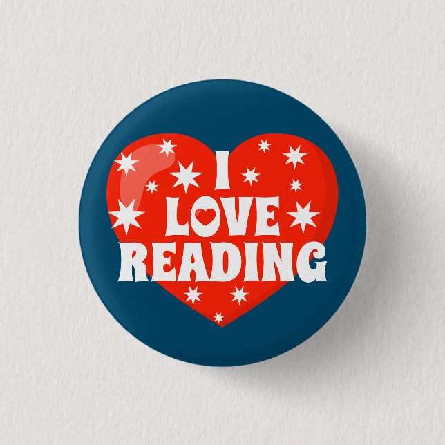 I Love Reading Red White Blue Book Themed Button (Front)