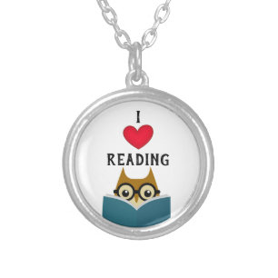 I love reading silver plated necklace
