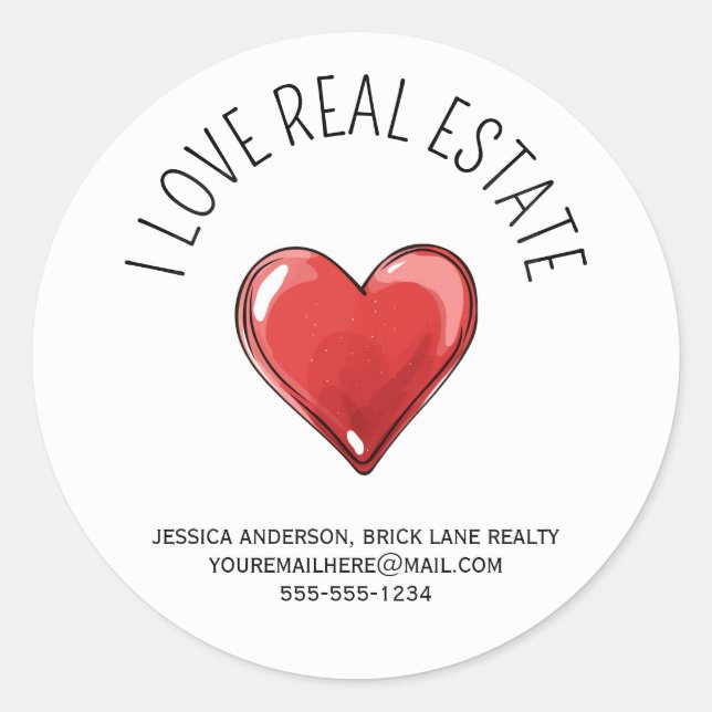 I Love Real Estate Promotional Heart Classic Round Sticker (Front)