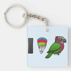 I Love Red-fan Parrots Square Keychain (double-sided)