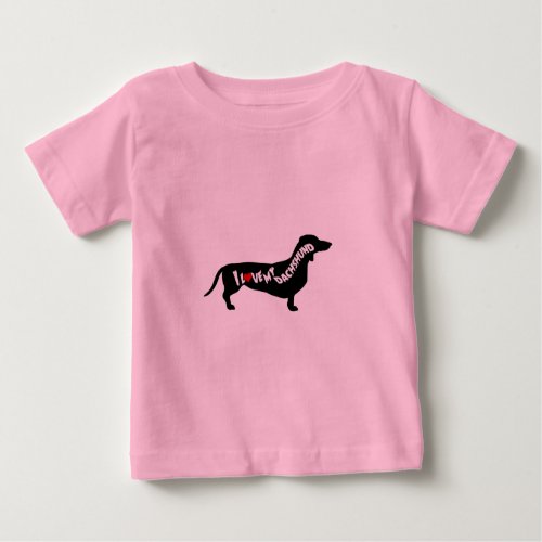 I Love Red Heart my Dachshund Silhouette Baby T_Shirt