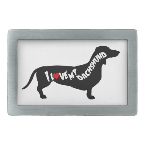 I Love Red Heart my Dachshund Silhouette Belt Buckle