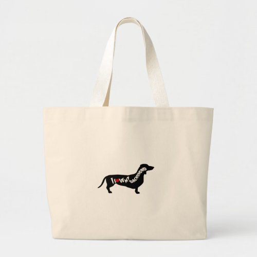 I Love Red Heart my Dachshund Silhouette Large Tote Bag