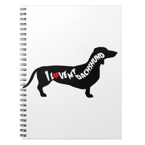 I Love Red Heart my Dachshund Silhouette Notebook