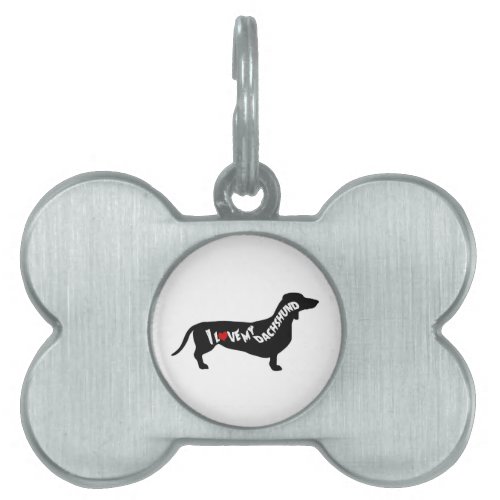 I Love Red Heart my Dachshund Silhouette Pet ID Tag