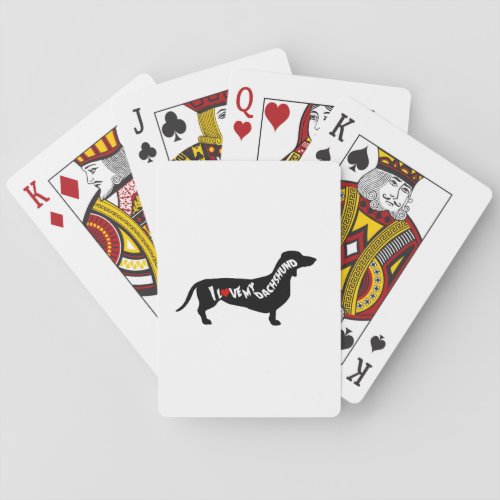 I Love Red Heart my Dachshund Silhouette Playing Cards