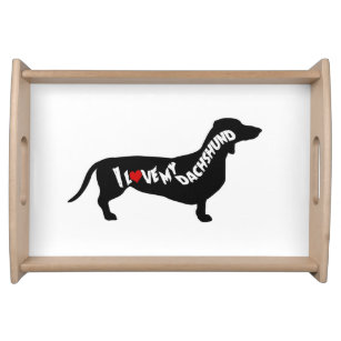 I Love Red Heart my Dachshund Silhouette Serving Tray