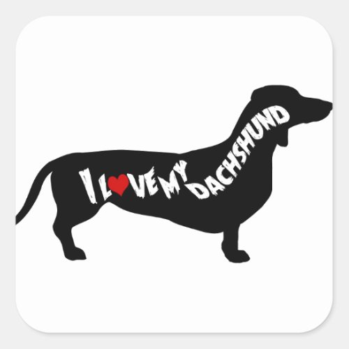 I Love Red Heart my Dachshund Silhouette Square Sticker