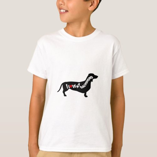 I Love Red Heart my Dachshund Silhouette T_Shirt