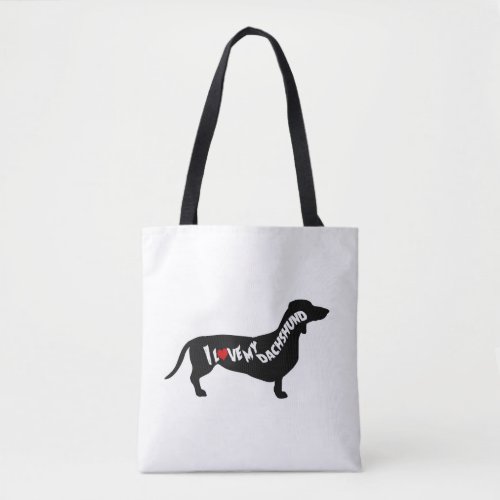 I Love Red Heart my Dachshund Silhouette Tote Bag