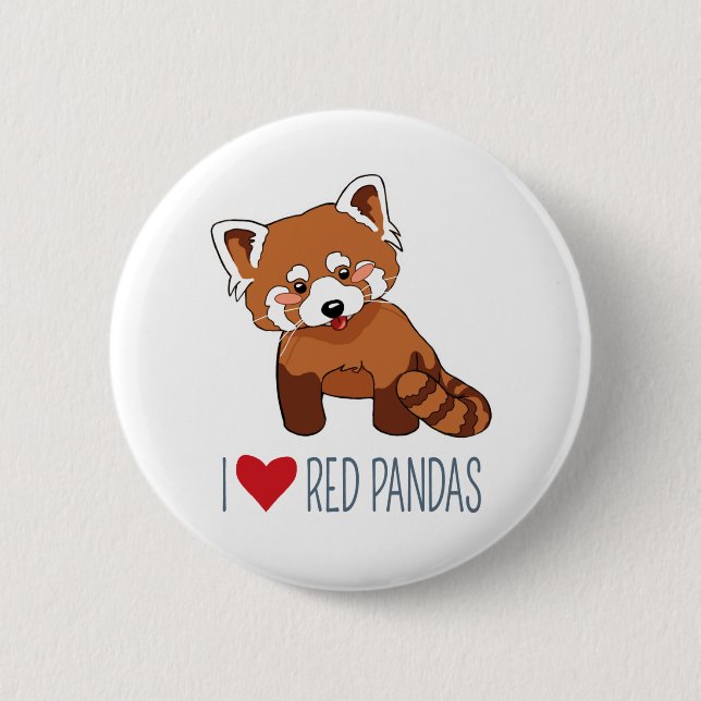 I Love Red Pandas - Cartoon Red Panda Pinback Button (Front)