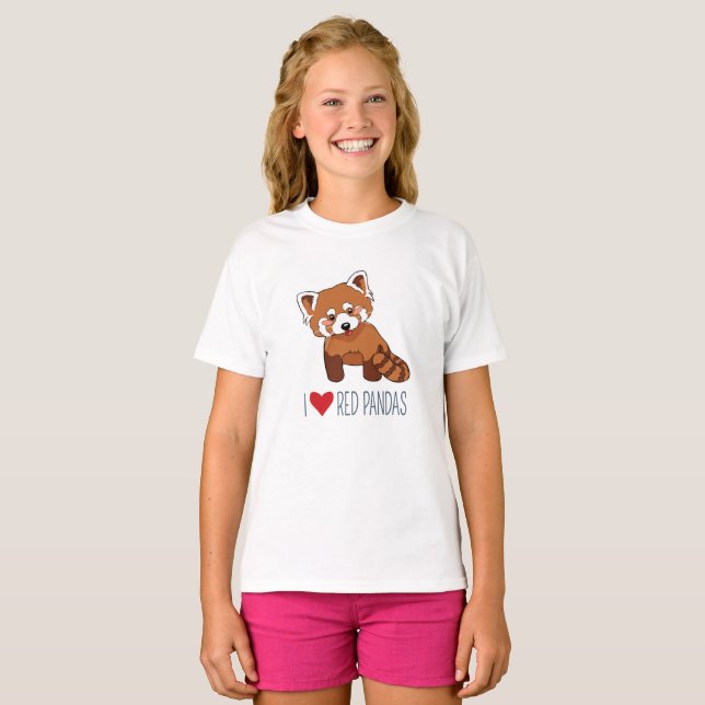 I Love Red Pandas - Cute Cartoon Red Panda T-Shirt (Front Full)