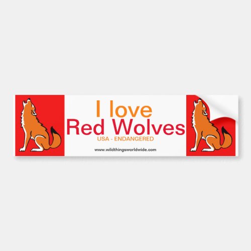 I love Red WOLVES_Animal lover _Red bumper sticker