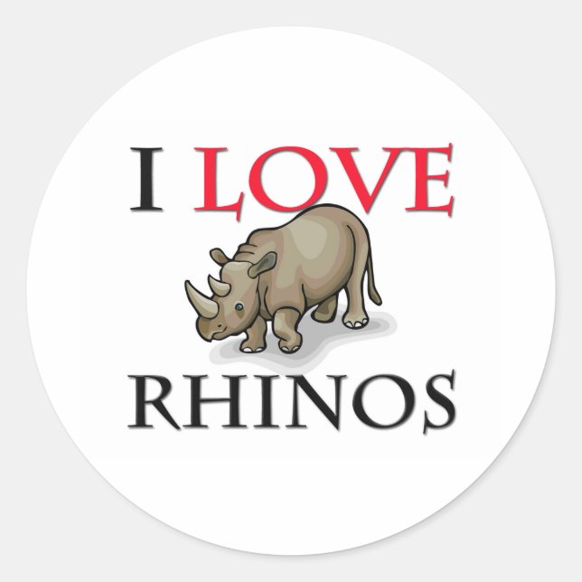 I Love Rhinos Classic Round Sticker (Front)