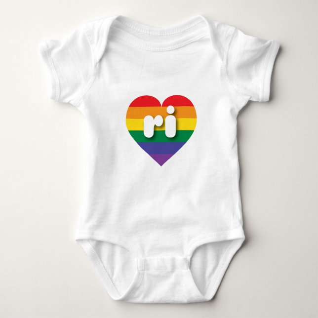 I Love Rhode Island Rainbow Heart Baby Bodysuit (Front)