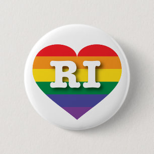 I Love Rhode Island Rainbow Heart Button