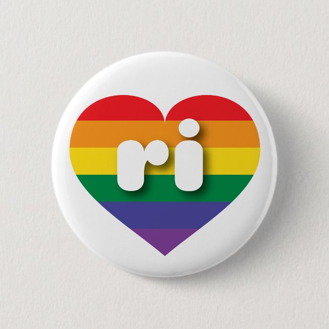 I Love Rhode Island Rainbow Heart Button (Front)