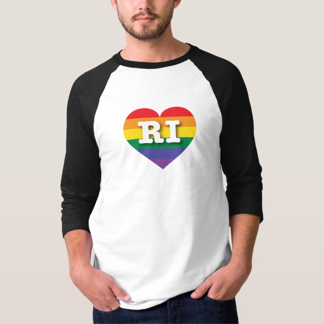 I Love Rhode Island Rainbow Heart T-Shirt (Front)
