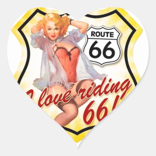 I Love Ridding Route 66 Pin Up Girl Heart Sticker