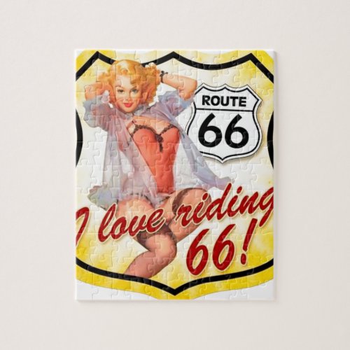 I Love Ridding Route 66 Pin Up Girl Jigsaw Puzzle
