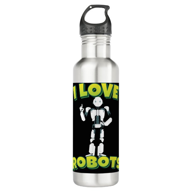 I Love Robots Robotics Stainless Steel Water Bottle (Front)