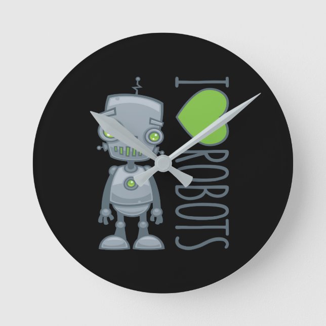 I Love Robots Round Clock (Front)
