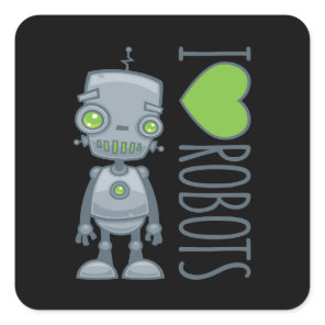 I Love Robots Square Sticker