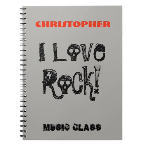 I Love Rock Fun Skulls Name Notebook