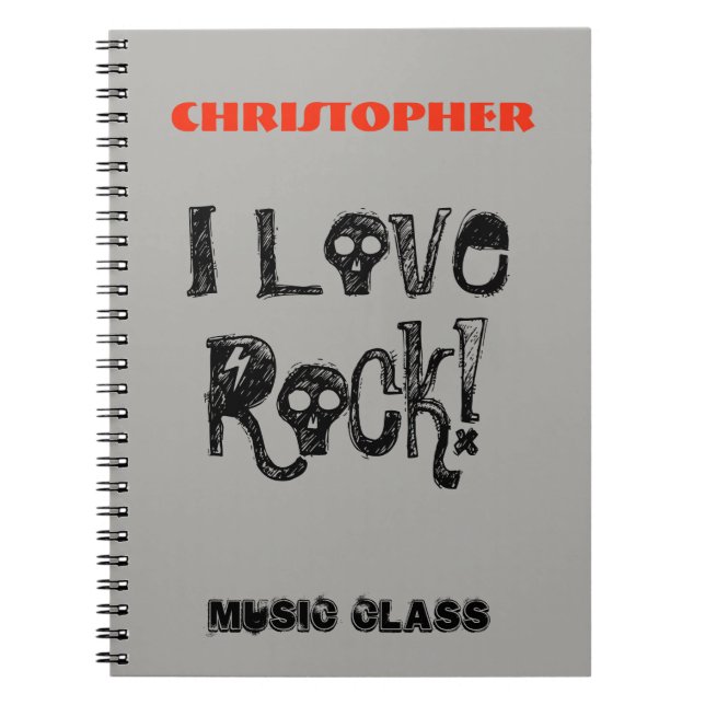 I Love Rock Fun Skulls Name Notebook (Front)