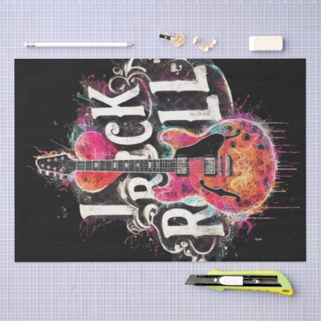 I Love Rock N Roll Electric Guitar Decoupage Tissue Paper (Craft)