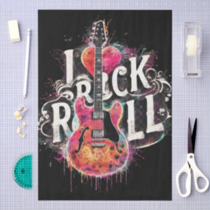 I Love Rock N Roll Electric Guitar Decoupage Tissue Paper