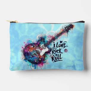 I Love Rock N Roll Electric Guitar Music Art Blue Accessory Pouch