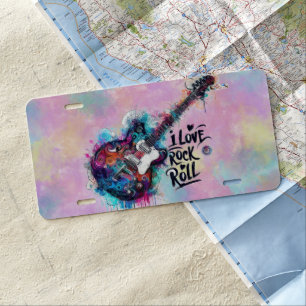 I Love Rock N Roll Electric Guitar Music Art Blue License Plate