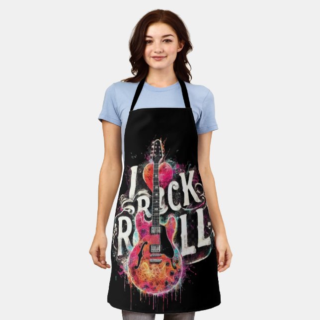 I Love Rock N Roll Electric Guitar Painting Apron (Worn)