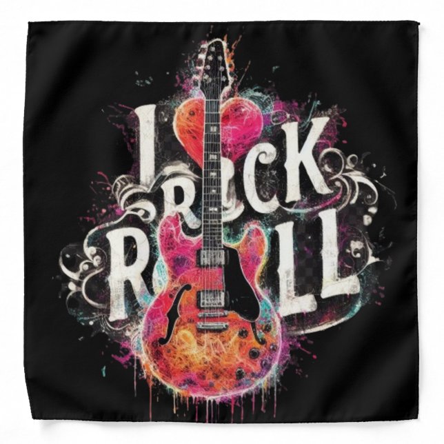 I Love Rock N Roll Electric Guitar Painting Bandana (Front)