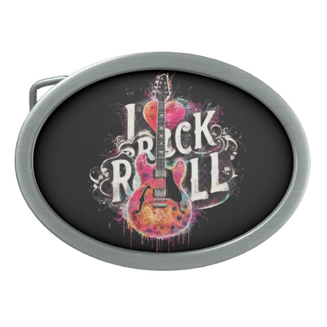 I Love Rock N Roll Electric Guitar Painting Belt Buckle (Front)