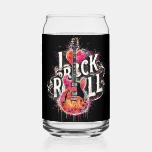 I Love Rock N Roll Electric Guitar Painting Can Glass