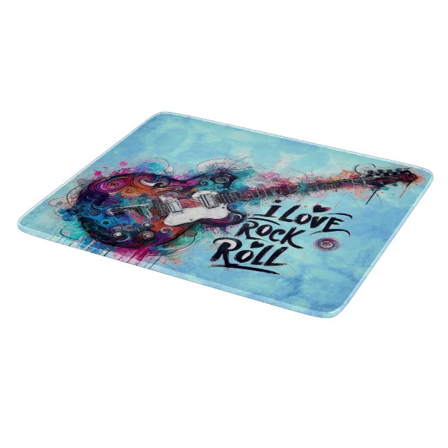 I Love Rock N Roll Electric Guitar Painting Cutting Board (Corner)