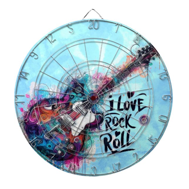I Love Rock N Roll Electric Guitar Painting Dart Board (Front)