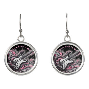 I Love Rock N Roll Electric Guitar Painting Earrings